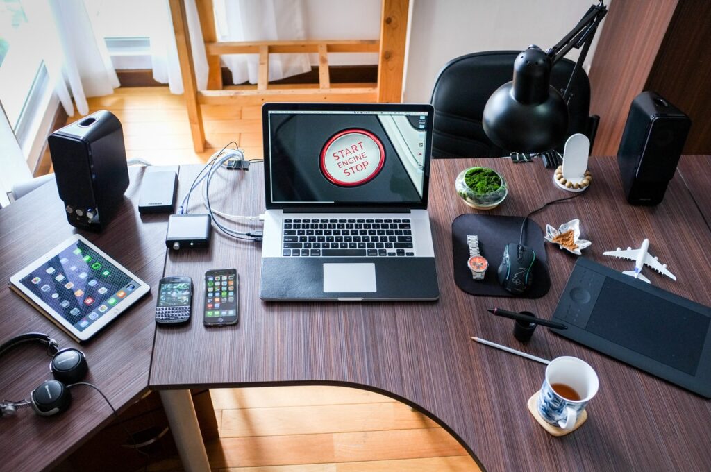 Electronics on a desk